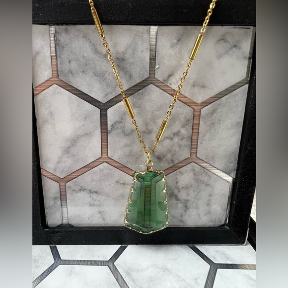 Bohemian Green Crystal Long Necklace - Stylish Large Crystal Necklace - Picture 7 of 14